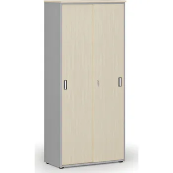 Kancelářská sestava Skříň se zasouvacími dveřmi PRIMO GRAY, 800 x 420 x 1781 mm, šedá/bříza