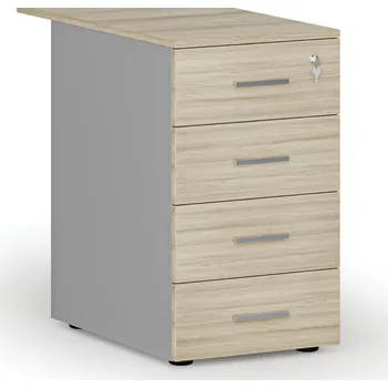 Kancelářská sestava Kancelářský přístavný zásuvkový kontejner PRIMO GRAY, 4 zásuvky, šedá/dub přírodní