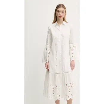 Dámské šaty Bavlněné šaty Desigual ORLEANS bílá barva, midi, 25SWVW06 00X, vel. M