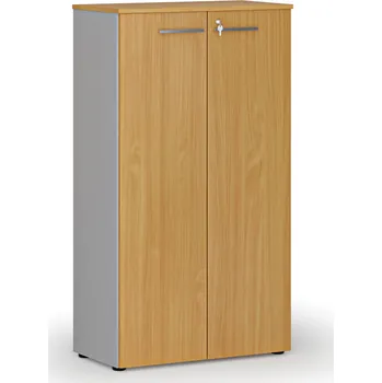 Kancelářská sestava Kancelářská skříň s dveřmi PRIMO GRAY, 800 x 420 x 1434 mm, šedá/buk