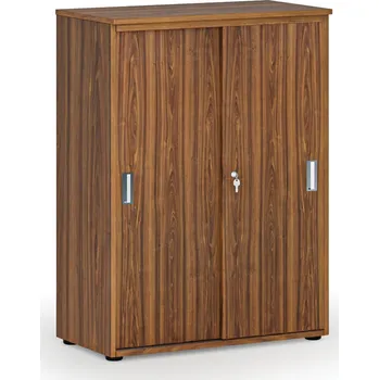 Kancelářská sestava Kancelářská skříň se zasouvacími dveřmi PRIMO WOOD, 800 x 420 x 1087 mm, ořech