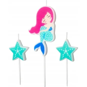 Dortová svíčka Svíčky na dort MOŘSKÁ PANNA hvězdičky mořské 3ks narozeniny V