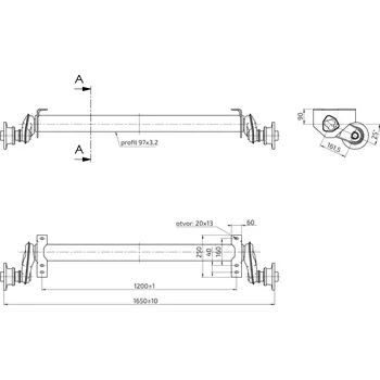 Přívěs Náprava AL-KO UBR 1200-5 (1300 kg) a=1200 mm, c=1650 mm, 100x4, patky 90