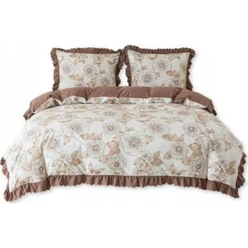 Povlečení Prémiové Povlečení s volány 200x220 Mikrovlákno 3dílné Béžovo-hnědé