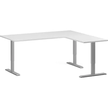 Počítačový stůl Rohový výškově nastavitelný stůl, 180x160 cm, 3 motory, L/P, šedá podnož, bílá