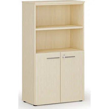 Kancelářská sestava Kombinovaná kancelářská skříň PRIMO WOOD, dveře na 2 patra, 800 x 420 x 1434 mm, bříza