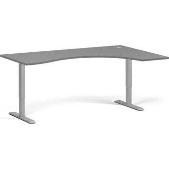 Počítačový stůl Ergonomický výškově nastavitelný stůl. 180x120 cm, 2 motory, L/P, šedá podnož, grafit