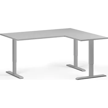 Počítačový stůl Rohový výškově nastavitelný stůl, 160x140 cm, 3 motory, L/P, šedá podnož, šedá