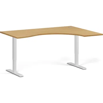 Počítačový stůl Ergonomický výškově nastavitelný stůl, 160x120 cm, 1 motor, L/P, bílá podnož, buk