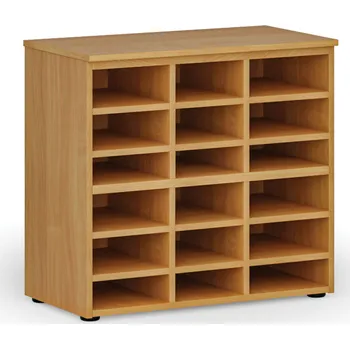 Kancelářská sestava Třídicí regál PRIMO WOOD, 800 x 420 x 740 mm, 18 přihrádek, buk