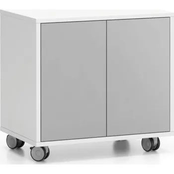 Kancelářská sestava Pojízdná skříňka na kolečkách s dveřmi LAYERS, krátká, 600 x 400 x 575 mm, bílá / šedá