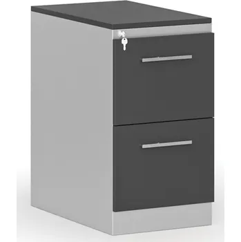 Kartotéka Kovová zásuvková kartotéka PRIMO s dřevěnými čely A4, 2 zásuvky, šedá/grafit