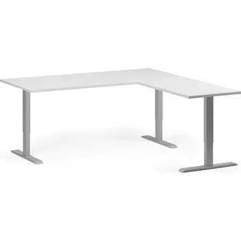 Počítačový stůl Rohový výškově nastavitelný stůl, 180x180 cm, 3 motory, L/P, šedá podnož, bílá
