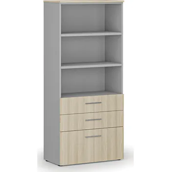 Kancelářská sestava Kancelářská skříň s kombinovanými zásuvkami PRIMO GRAY, 800 x 420 x 1781 mm, šedá/dub přírodní