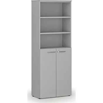 Kancelářská sestava Kombinovaná kancelářská skříň PRIMO GRAY, dveře na 3 patra, 800 x 420 x 2128 mm, šedá