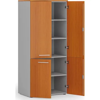 Policová skříň Kancelářská policová skříň PRIMO GRAY, půlené dveře, 800 x 500 x 1781 mm, šedá/třešeň