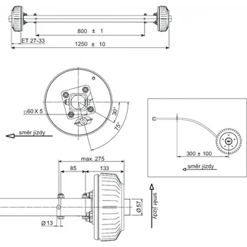Přívěs k motorovému vozidlu Náprava AL-KO Starr Plus BS (1500kg) a= 800 mm, c=1250 mm, 2051Ab, 112x5