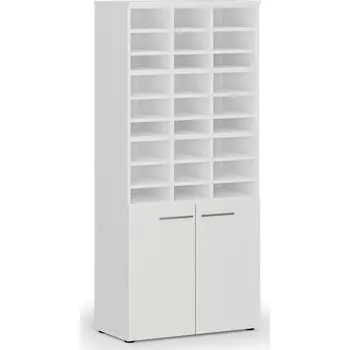 Kancelářská sestava Třídicí regál s dveřmi PRIMO WHITE, 800 x 420 x 1781 mm, 27 přihrádek, bílá