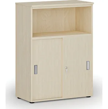 Kancelářská sestava Kombinovaná kancelářská skříň se zásuvnými dveřmi PRIMO WOOD, 800 x 420 x 1087 mm, bříza
