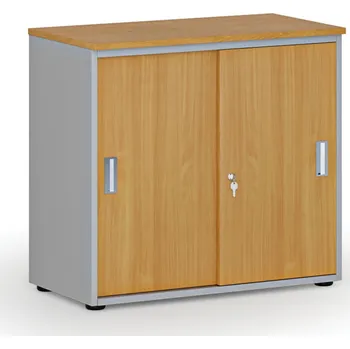 Kancelářská sestava Kancelářská skříň se zasouvacími dveřmi PRIMO GRAY, 800 x 420 x 740 mm, šedá/buk