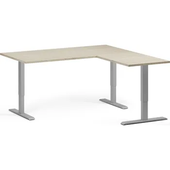 Počítačový stůl Rohový výškově nastavitelný stůl, 160x160 cm, 3 motory, L/P, šedá podnož, dub přírodní
