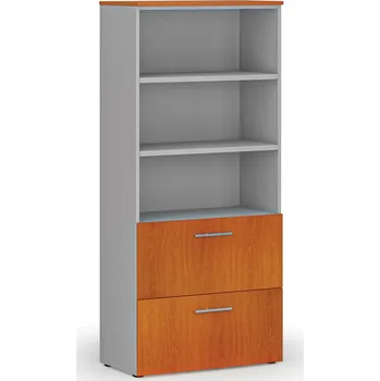 Kancelářská sestava Skříň se zásuvkami pro závěsné složky PRIMO GRAY, 800 x 420 x 1781 mm, šedá/třešeň