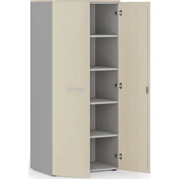 Policová skříň Kancelářská policová skříň PRIMO GRAY s dveřmi, 800 x 500 x 1781 mm, šedá/bříza