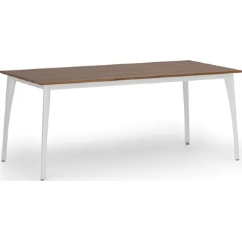 Psací stůl Jednací kancelářský stůl PRIMO OMEGA, 180x90 cm, bílá podnož, ořech