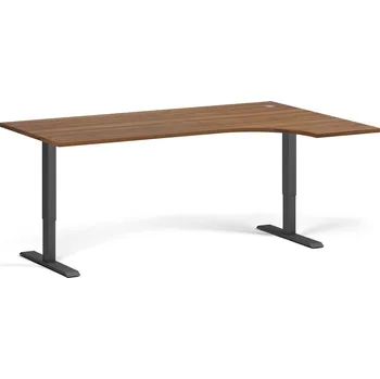Počítačový stůl Rohový výškově nastavitelný stůl, 180x120 cm, 2 motory, L/P, černá podnož, ořech