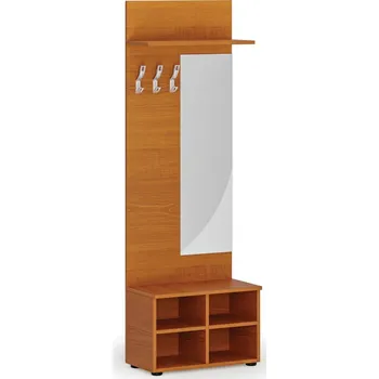 Věšák Věšáková stěna s botníkem a zrcadlem PRIMO, 3 háčky, police, třešeň