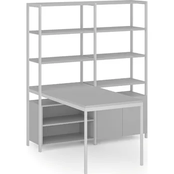 Kancelářská sestava Sestava HOME OFFICE s policemi, bílá/šedá