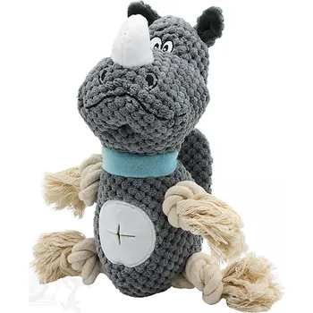 Hračka pro psa UNIQ PETS nosorožec s provazy a pískací 30x10x13cm