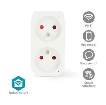 Elektrická zásuvka Nedis WIFIP141EWT SmartLife, 16A, 3680 W, Wi-Fi chytrá dvoj-zásuvka - WIFIP141EWT