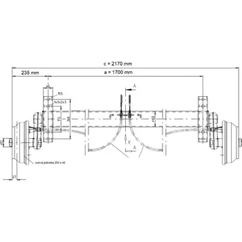 Přívěs Náprava KNOTT GB 18 (1800 kg) b=1700 mm, 250x40, 112x5, 25°