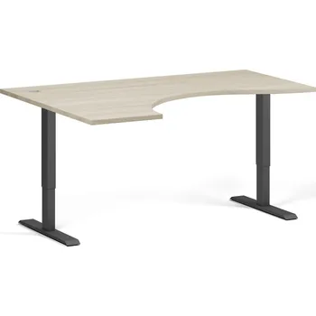 Počítačový stůl Ergonomický výškově nastavitelný stůl, 160x120 cm, 1 motor, L/P, černá podnož, dub přírodní