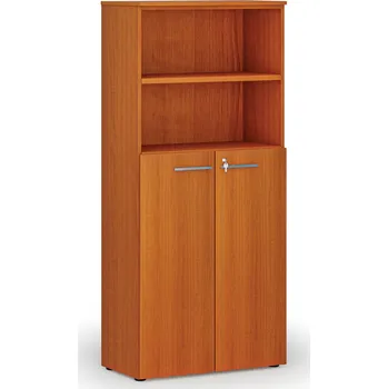 Kancelářská sestava Kombinovaná kancelářská skříň PRIMO WOOD, dveře na 3 patra, 800 x 420 x 1781 mm, třešeň