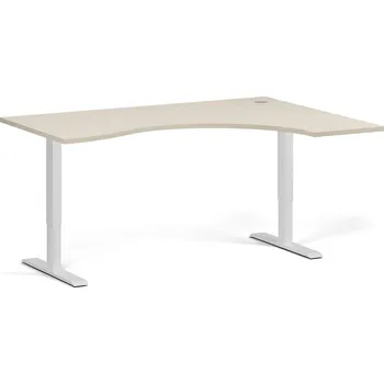 Počítačový stůl Ergonomický výškově nastavitelný stůl, 160x120 cm, 1 motor, L/P, bílá podnož, bříza