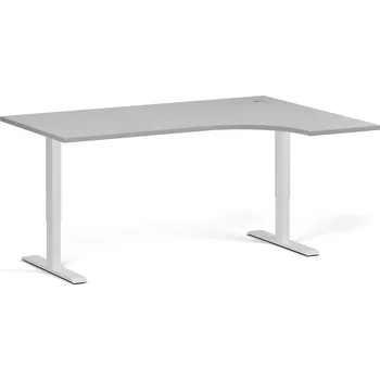 Počítačový stůl Rohový výškově nastavitelný stůl, 160x120 cm, 2 motory, L/P, bílá podnož, šedá