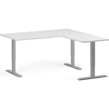 Počítačový stůl Rohový výškově nastavitelný stůl, 160x160 cm, 3 motory, L/P, šedá podnož, bílá