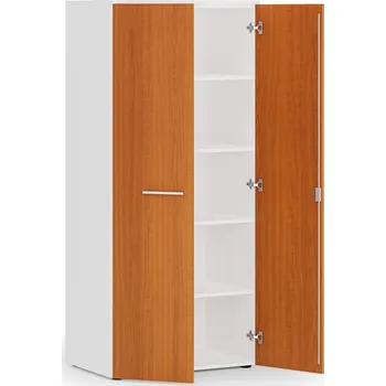 Policová skříň Kancelářská policová skříň PRIMO WHITE s dveřmi, 800 x 500 x 1781 mm, bílá/třešeň