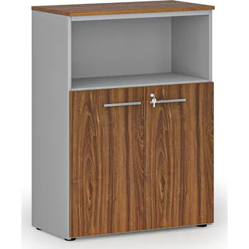 Kancelářská sestava Kombinovaná kancelářská skříň PRIMO GRAY, 800 x 420 x 1087 mm, šedá/ořech