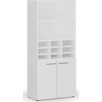 Kancelářská sestava Třídicí regál s dveřmi PRIMO WHITE, 800 x 420 x 1781 mm, 9 přihrádek, bílá