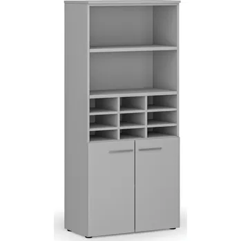 Kancelářská sestava Třídicí regál s dveřmi PRIMO GRAY, 800 x 420 x 1781 mm, 9 přihrádek, šedá