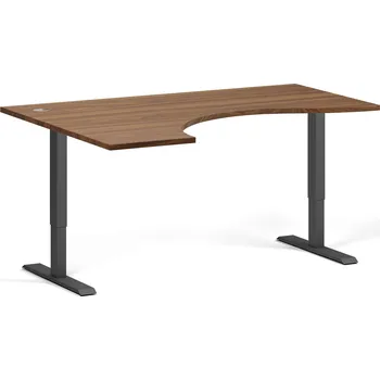 Počítačový stůl Ergonomický výškově nastavitelný stůl, 160x120 cm, 1 motor, L/P, černá podnož, ořech