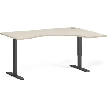 Počítačový stůl Ergonomický výškově nastavitelný stůl. 160x120 cm, 2 motory, L/P, černá podnož, bříza