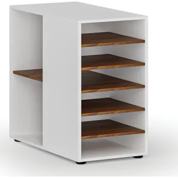 Policová skříň Přístavná policová skříňka k pracovnímu stolu PRIMO WHITE, levá, bílá/ořech