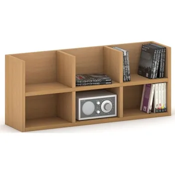 Kancelářská sestava Police na zeď PRIMO 2-patrová, 6 oddílů, 800 x 200 x 350 mm, buk