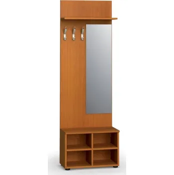 Kancelářská sestava Věšáková stěna s botníkem a zrcadlem PRIMO WOOD, 3 háčky, police, třešeň