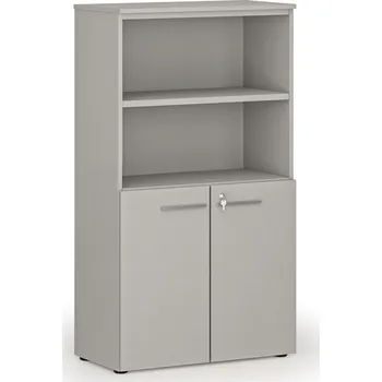 Kancelářská sestava Kombinovaná kancelářská skříň PRIMO GRAY, dveře na 2 patra, 800 x 420 x 1434 mm, šedá
