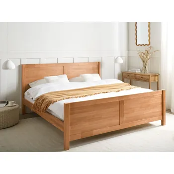 Postel Postel světle hnědé kaučukové dřevo 180 x 200 cm rám postele s lamelovým roštem minimalistický rustikální styl Beliani